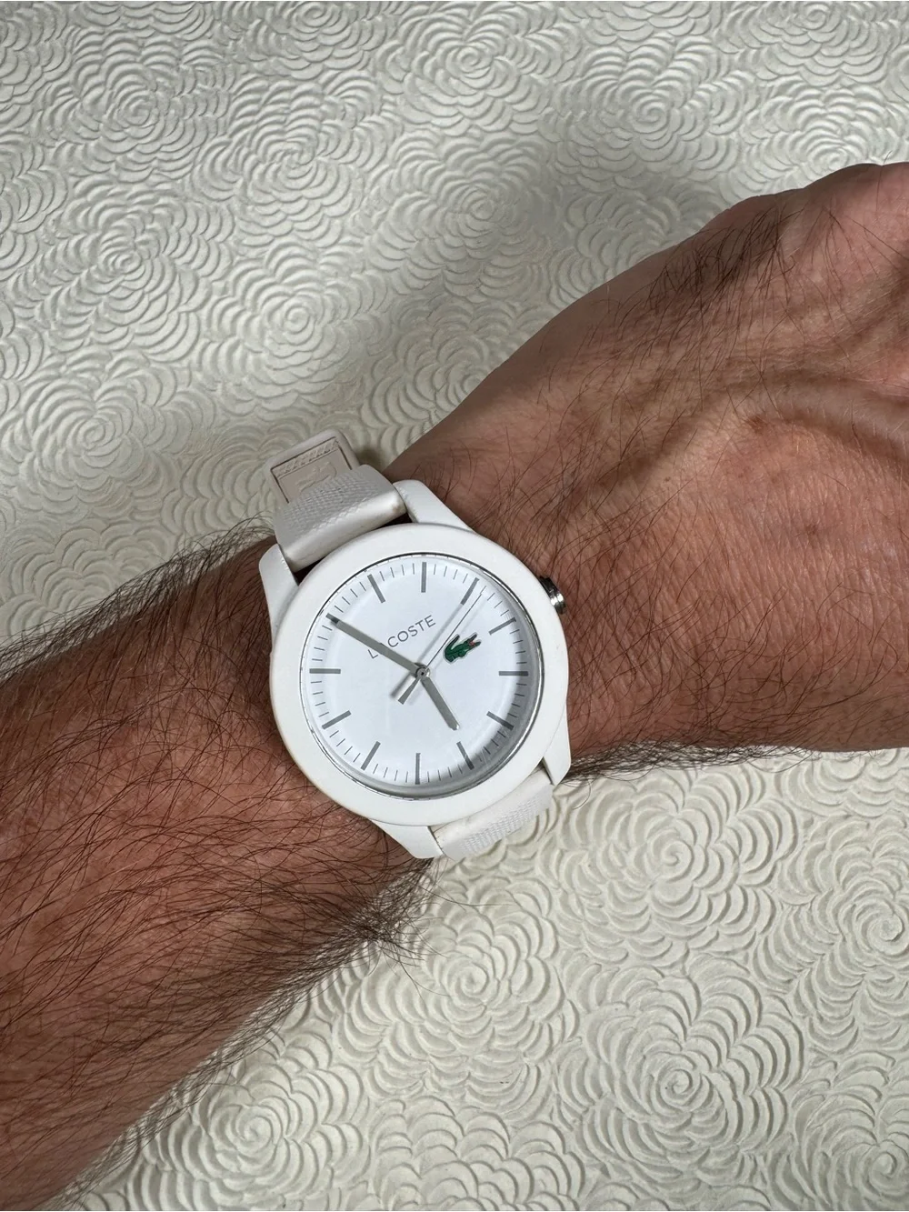 Lacoste 12.12 White Quartz Silicone Pique Strap Watch